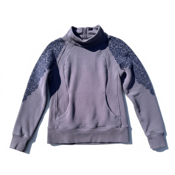 lululemon athletica Jackets & Blazers - Lululemon Floral Flock Pullover‎ – Light Cotton Terry – Midnight Navy – Size 6